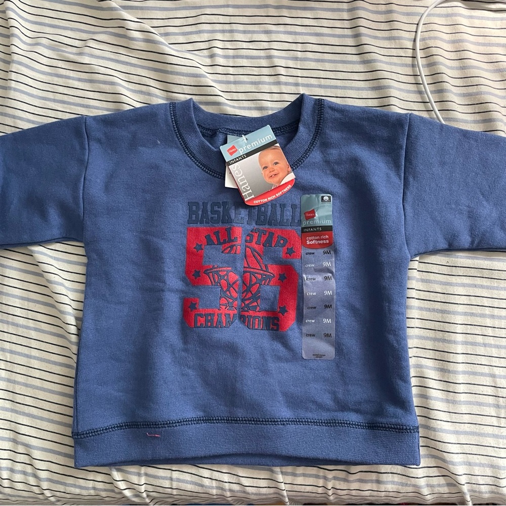 Hanes Blue Kids Sweatshirt with Red 'All Star Champions' Basketball Graphic